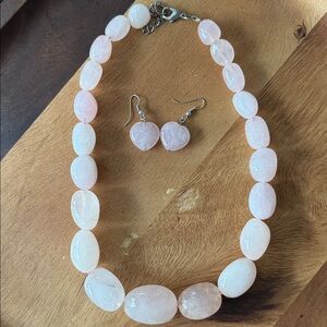 Pure Rose quartz Necklace and Earring Set